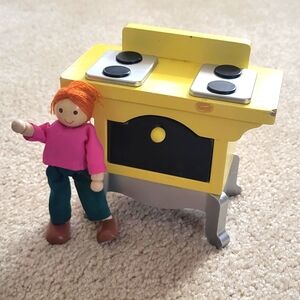 KidKraft Wood Doll Dollhouse Furniture Kitchen Range Stove Oven, purple stool &